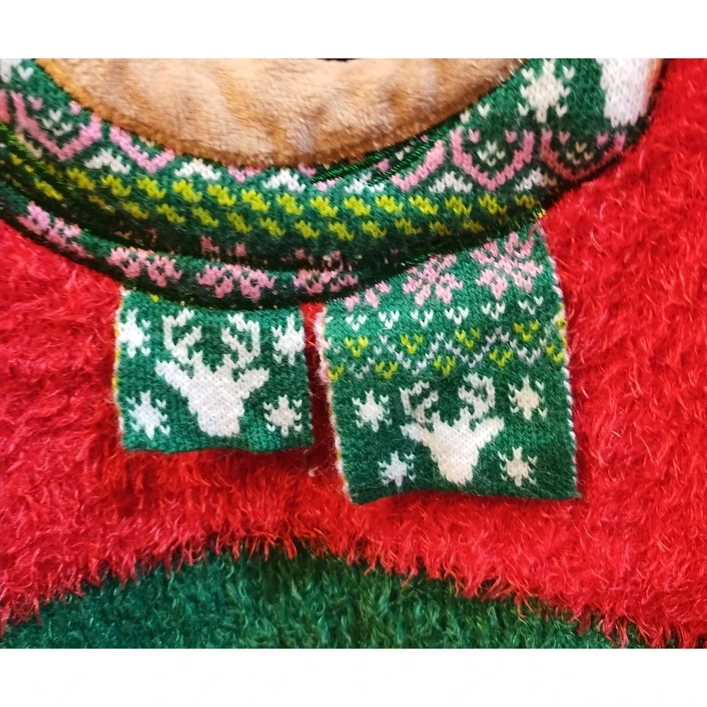 Holiday Time Red Fluffy Reindeer Ugly‎ Christmas Sweater Girl's XL 14-16 Sequins
